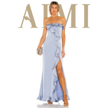 Exquisite Side split dress Sleeveless Backless Cascading ruffles Strapless Women's Dress