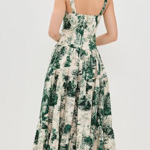 Customized High Quality Sweetheart Neckline Floral Printed Sleeveless Open Back Casual Dress