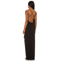 New Design 2025 High Quality Sexy Back Cross Band Sleeveless Side split Woman's Dress
