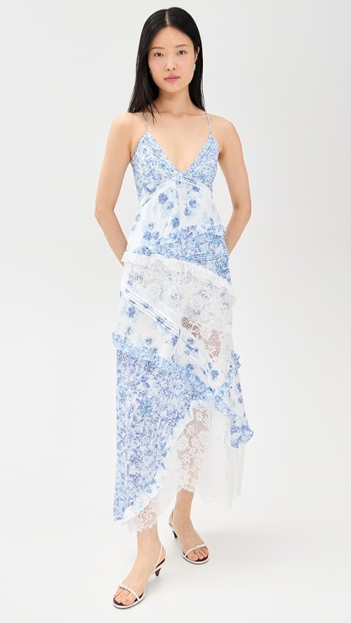 Women New Elegant V neck sleeveless  lace stitching Midi Casual Fashion Dress