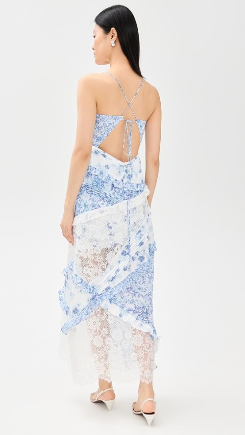 Women New Elegant V neck sleeveless  lace stitching Midi Casual Fashion Dress