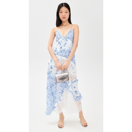 Women New Elegant V neck sleeveless  lace stitching Midi Casual Fashion Dress