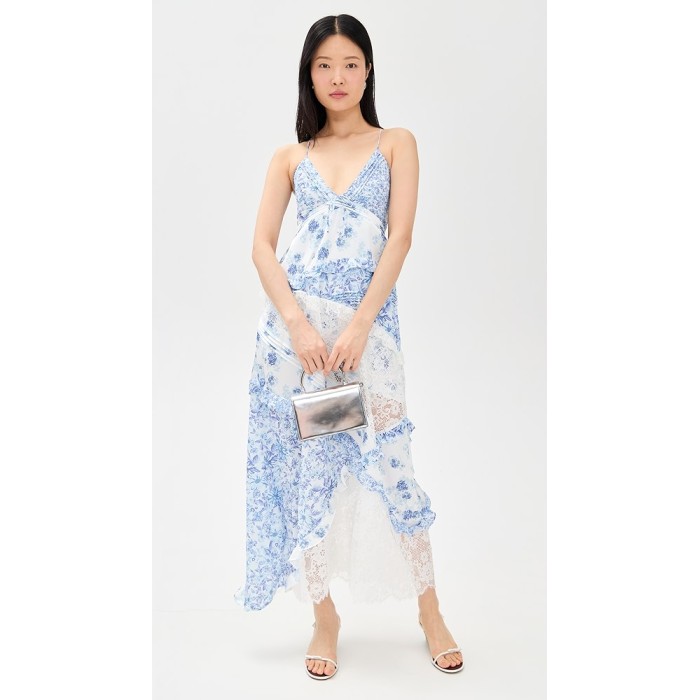 Women New Elegant V neck sleeveless  lace stitching Midi Casual Fashion Dress
