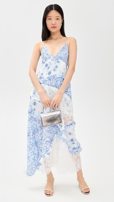 Women New Elegant V neck sleeveless  lace stitching Midi Casual Fashion Dress