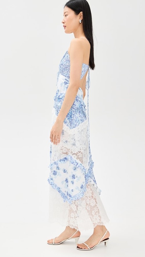Women New Elegant V neck sleeveless  lace stitching Midi Casual Fashion Dress