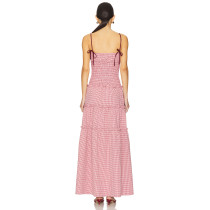 Women's New Fashion Custom Logo Sweet Checkered Casual Bow Strap Sleeveless Dress