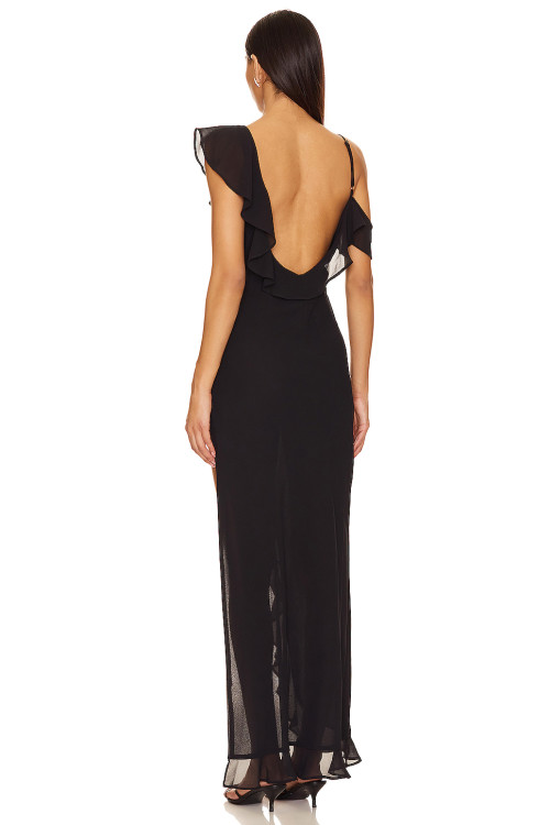 Elegant Stylish Customized Adjustable Backless Chiffon Uneven Hem Ruffled Trims Dress for Ladies