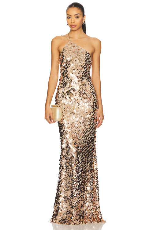 New Style One Shoulder Sleeveless Open Back Medium Weight Sequined Elegant Ladies' Dress