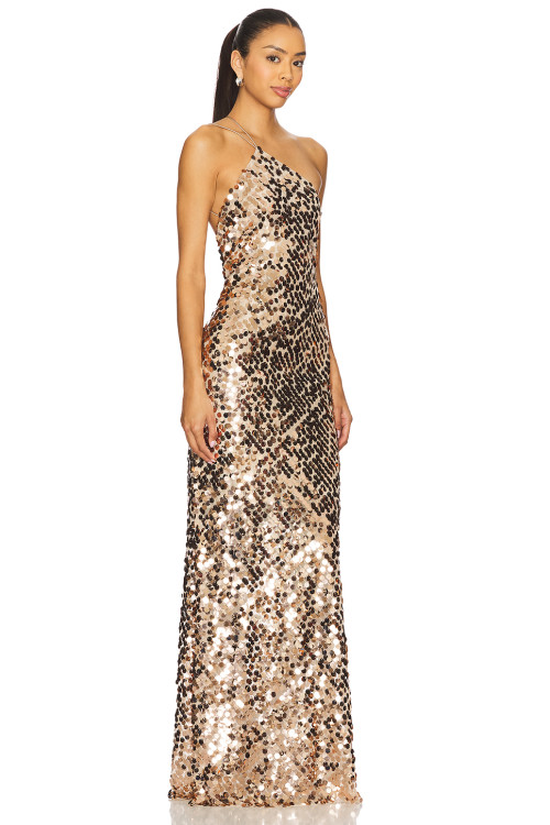 New Style One Shoulder Sleeveless Open Back Medium Weight Sequined Elegant Ladies' Dress