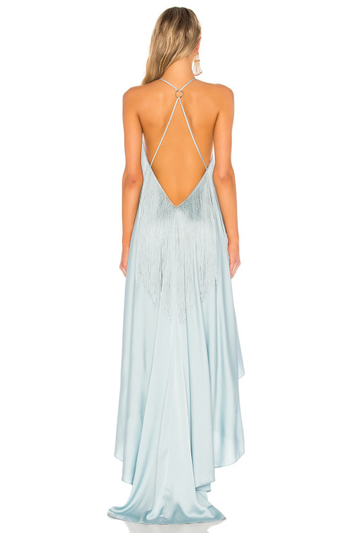 New Fashion Custom Logo Tassel Halter Dress Asymmetric Hem Backless Woman's Dress