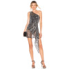 China Manufactory Ladies Fashion Net Fabric Sexy Alluring Mini Dress with Sequin Decoration At Hem
