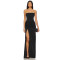 Medium Weight Satin Off Shoulder Sleeveless Front Floral Decoration Split Gown for Ladies