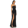 Medium Weight Satin Off Shoulder Sleeveless Front Floral Decoration Split Gown for Ladies