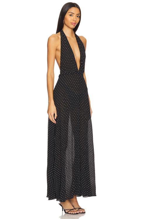 2025 Stylish Graceful Halter Neck Deep V Backless Design Polka Dot Women Long Dress