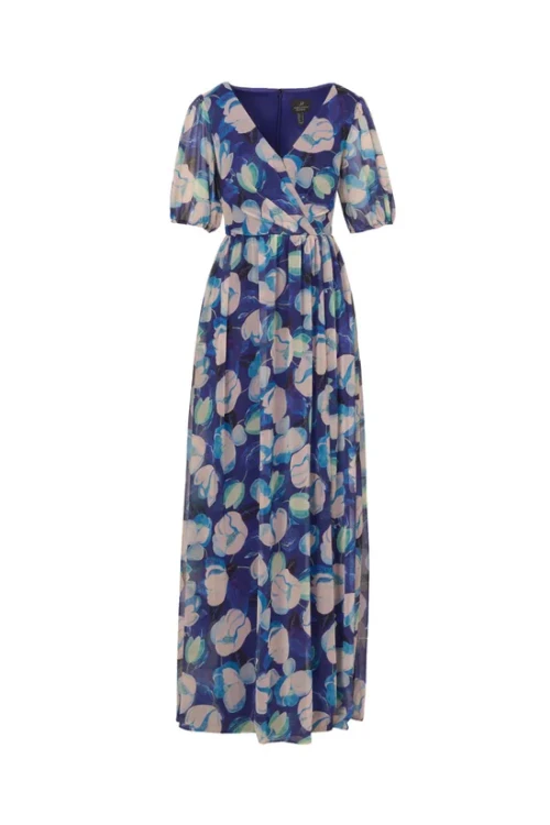 Elegant Women's Breathable Slim Chiffon  High Slit V Neck Summer Dress Short Sleeve Casual Dress