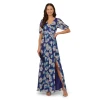 Elegant Women's Breathable Slim Chiffon  High Slit V Neck Summer Dress Short Sleeve Casual Dress