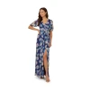 Elegant Women's Breathable Slim Chiffon  High Slit V Neck Summer Dress Short Sleeve Casual Dress