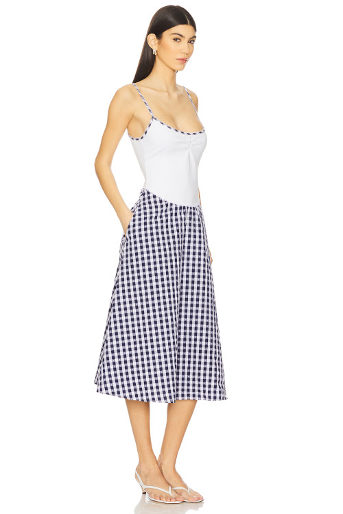 Casual Simplicity Freshness High quality Custom Logo Checkered Adjustable shoulder strap Midi Dress