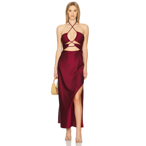 Sexy cross-neckline Halter-neck Side split Sleeveless Backless Woman's Long dress