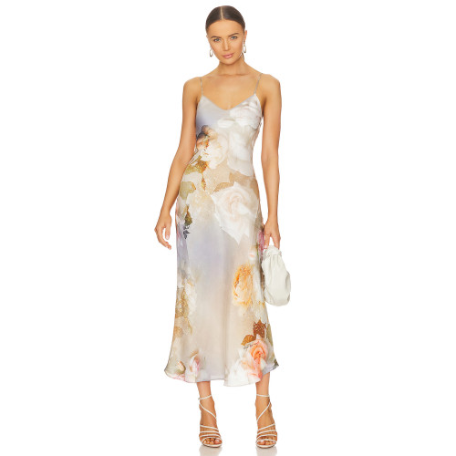 2025 Summer New Arrival Hot Selling Adjustable Straps Satin Fabric Slip on Ladies' Dress