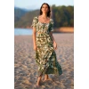 Women's 2025 Summer Short Sleeve Midi Dress Chic Cotton Texture Print New Fashionable Casual Dress