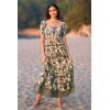Women's 2025 Summer Short Sleeve Midi Dress Chic Cotton Texture Print New Fashionable Casual Dress