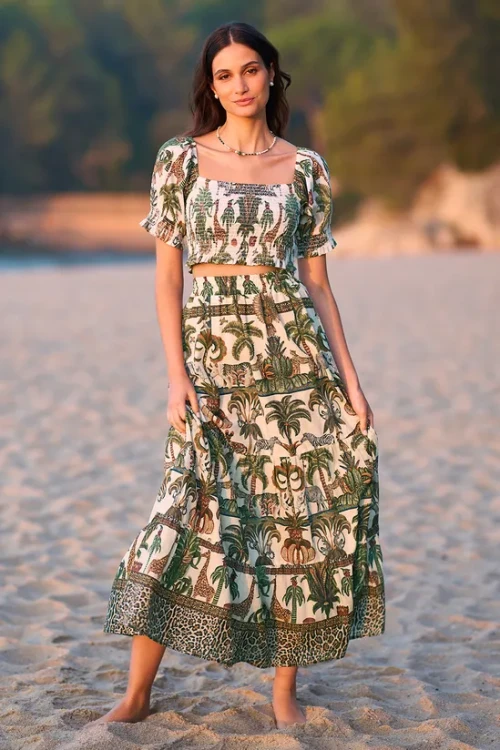 Women's 2025 Summer Short Sleeve Midi Dress Chic Cotton Texture Print New Fashionable Casual Dress