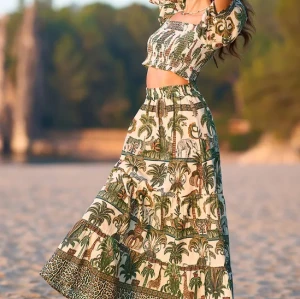 Women's 2025 Summer Short Sleeve Midi Dress Chic Cotton Texture Print New Fashionable Casual Dress