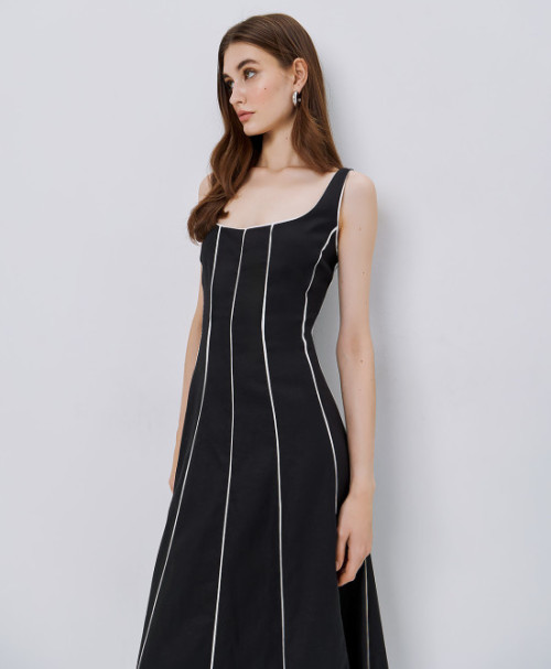 2025 New Design Deep round neckline Back Invisible Zipper Sleeveless Woman's Midi Dress