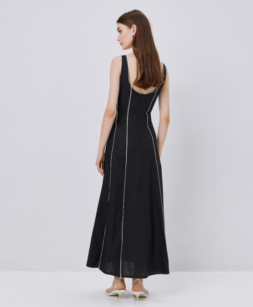 2025 New Design Deep round neckline Back Invisible Zipper Sleeveless Woman's Midi Dress