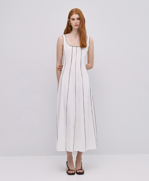 2025 New Design Deep round neckline Back Invisible Zipper Sleeveless Woman's Midi Dress