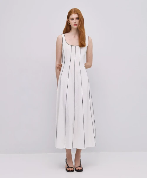 2025 New Design Deep round neckline Back Invisible Zipper Sleeveless Woman's Midi Dress