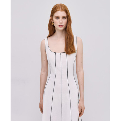2025 New Design Deep round neckline Back Invisible Zipper Sleeveless Woman's Midi Dress