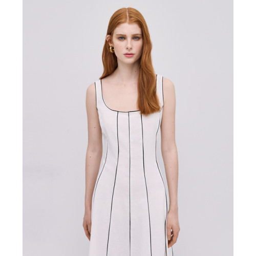 2025 New Design Deep round neckline Back Invisible Zipper Sleeveless Woman's Midi Dress