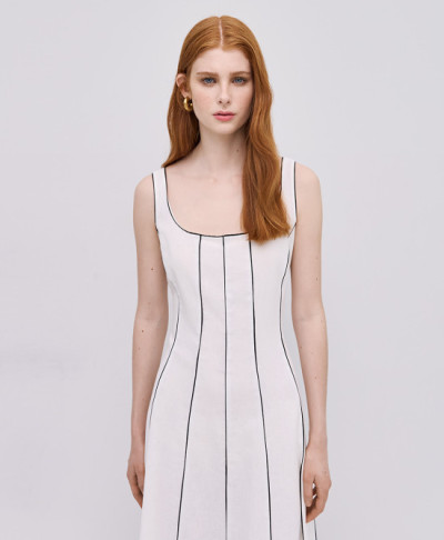 2025 New Design Deep round neckline Back Invisible Zipper Sleeveless Woman's Midi Dress