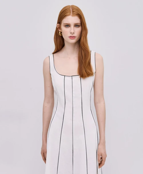 2025 New Design Deep round neckline Back Invisible Zipper Sleeveless Woman's Midi Dress