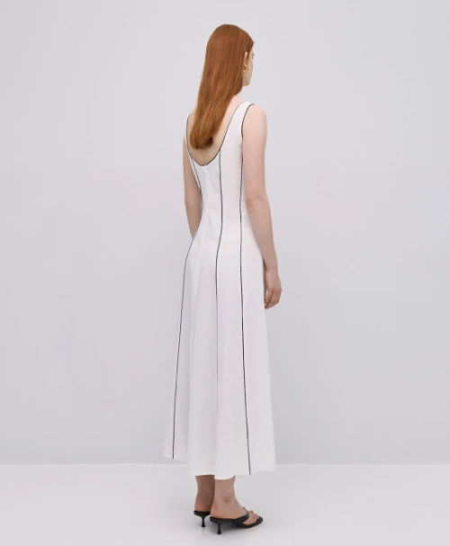 2025 New Design Deep round neckline Back Invisible Zipper Sleeveless Woman's Midi Dress