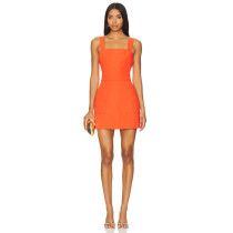 Sexy Sleeveless Backless Skirt with Side Pockets Chiffon Front Patch Pockets for Ladies Mini Skirt