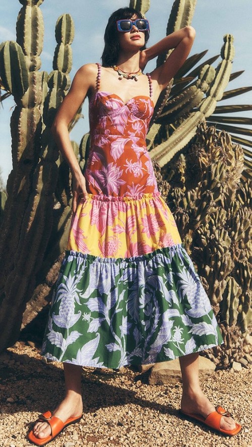 Female Free Vintage Color Floral Print Dress Elegant Sleeveless Sweat Heart Slim Mid- Length Dresses