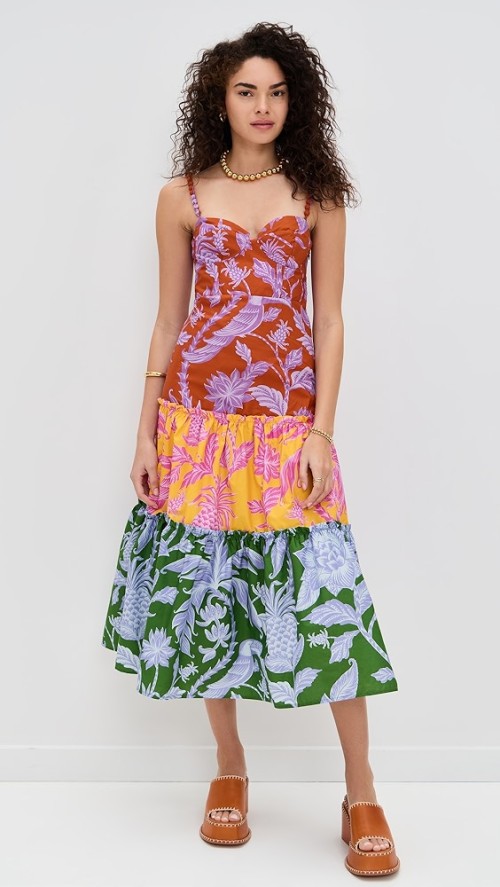 Female Free Vintage Color Floral Print Dress Elegant Sleeveless Sweat Heart Slim Mid- Length Dresses