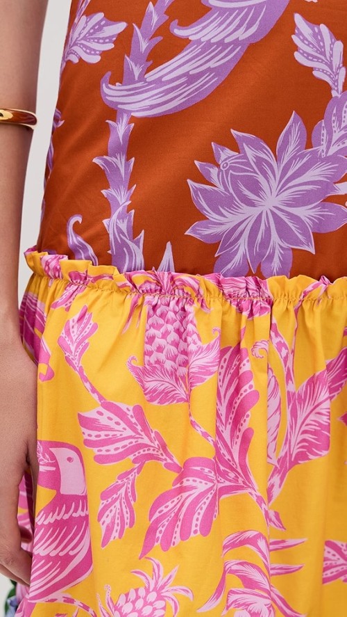 Female Free Vintage Color Floral Print Dress Elegant Sleeveless Sweat Heart Slim Mid- Length Dresses