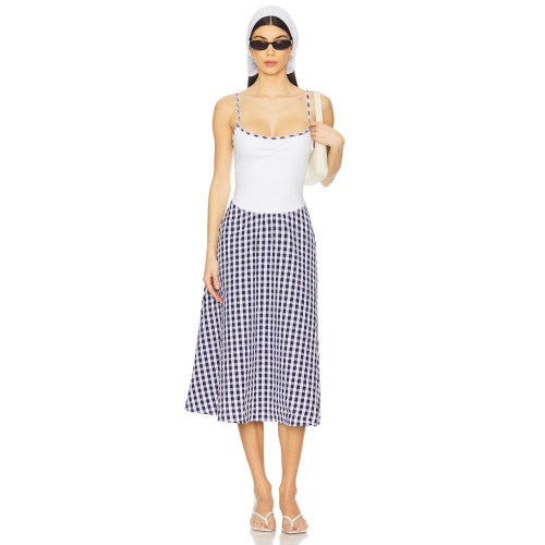Casual Simplicity Freshness High quality Custom Logo Checkered Adjustable shoulder strap Midi Dress