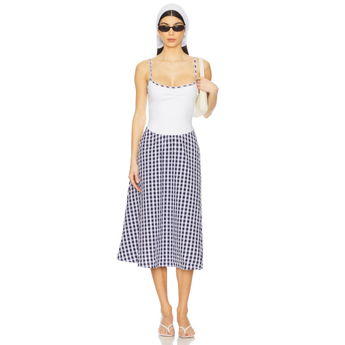 Casual Simplicity Freshness High quality Custom Logo Checkered Adjustable shoulder strap Midi Dress