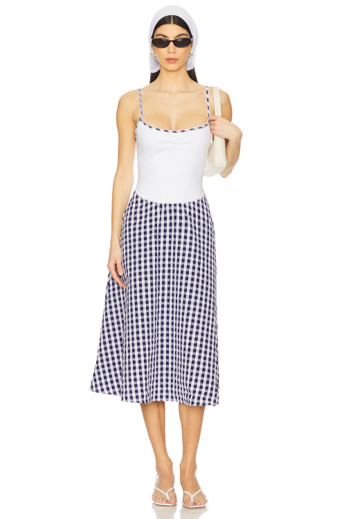 Casual Simplicity Freshness High quality Custom Logo Checkered Adjustable shoulder strap Midi Dress
