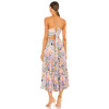 Printed Sleeveless Adjustable Cross Straps Pleated Sateen Back Cutout Lacing Women Dress