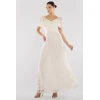 Women's 2025 Summer Long Dress V Neck Short Sleeve  Slim Embroidered Pattern Texture Party Dress