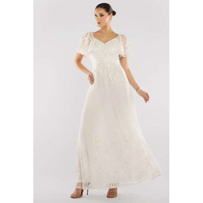 Women's 2025 Summer Long Dress V Neck Short Sleeve  Slim Embroidered Pattern Texture Party Dress