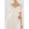 Women's 2025 Summer Long Dress V Neck Short Sleeve  Slim Embroidered Pattern Texture Party Dress