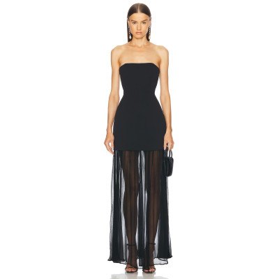 New Design High quality Sleeveless Off shoulder Strapless Mesh Paneled Woman's Dress