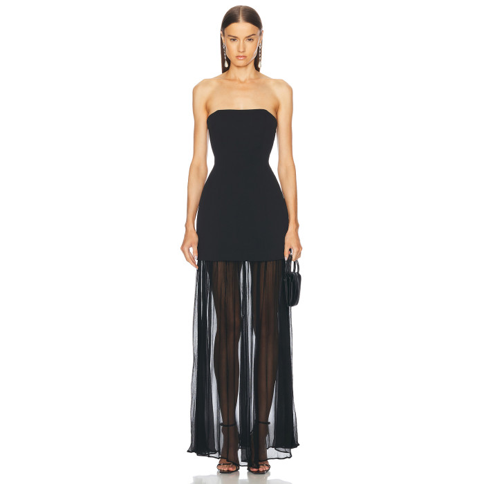 New Design High quality Sleeveless Off shoulder Strapless Mesh Paneled Woman's Dress